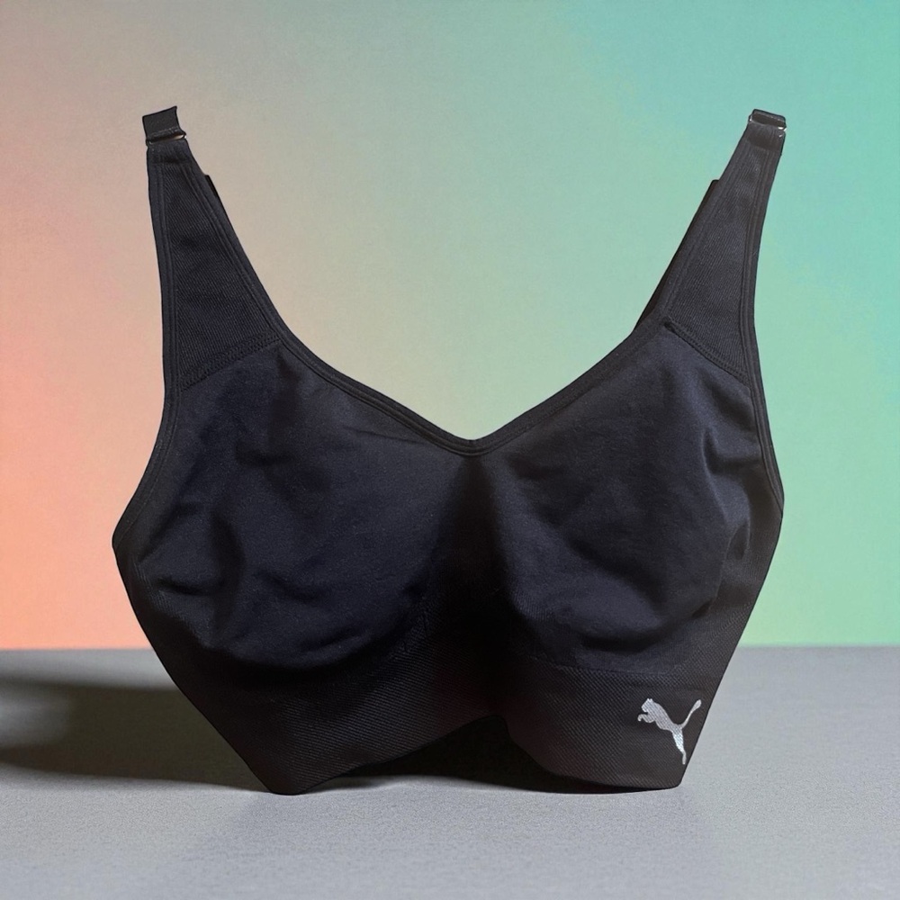 Puma Performance Womans Sports Bra Black S Adjustable Straps Logo Seamless